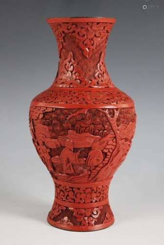 A Chinese cinnabar lacquer vase, late 19th century, of balus...