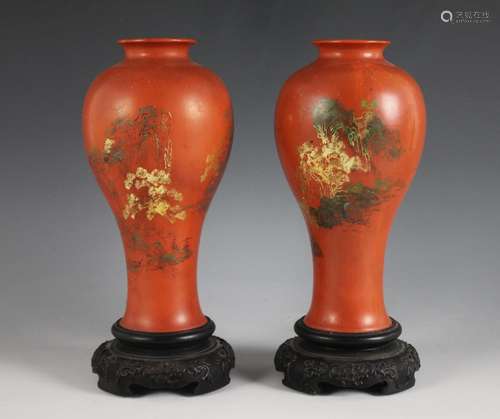 A pair of Fuzhou lacquer vases, early 20th century, each of ...