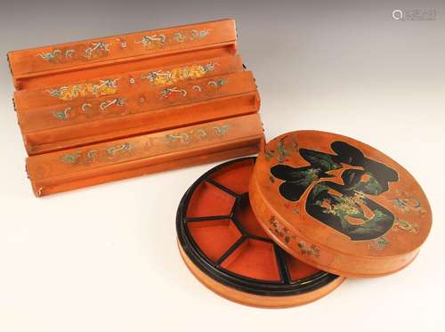 A set of four Chinese Fuzhou lacquer mah-jong counter compen...