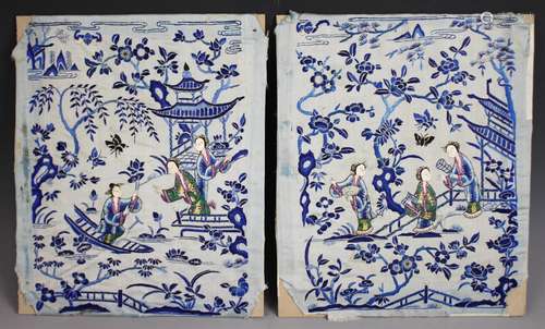 A pair of Chinese silk embroidered panels, late 19th century...