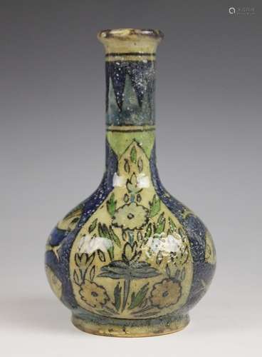 A Persian Qajar bottle vase, 20th century, deocrated with pa...