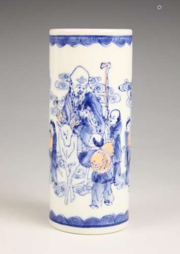 A Chinese porcelain blue and white rouleau vase, Daoguang se...