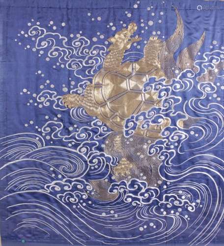 A Japanese silk (Fukusa) embroidered panel (Kakebukusa), Mei...