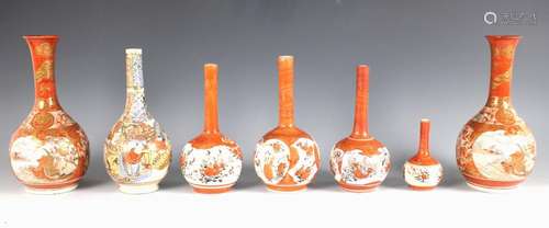 A selection of Japanese Kutani porcelain bottle vases, Meiji...