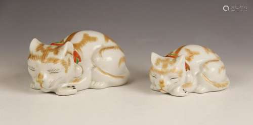 A Japanese Kutani porcelain model of a sleeping kitten, earl...