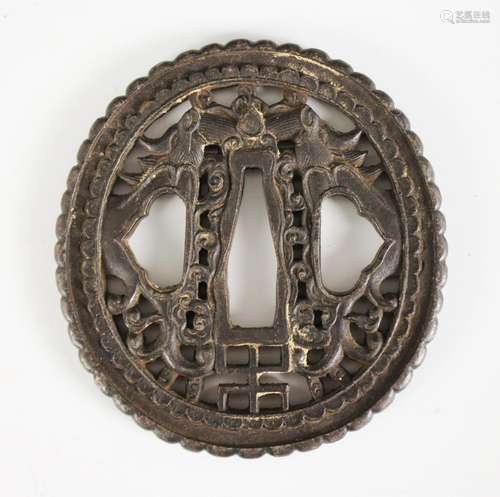 A Japanese Tsuba, Edo Period (1603-1868), Kiku-Gata, with cl...