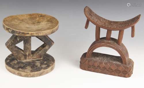 A Southern African tribal art Shona headrest, Zimbabwe 23cm ...