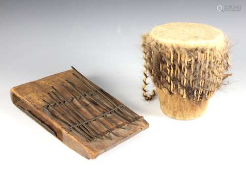 A Belgian Congo Mbera thumb piano (Kalimba), 23cm long, with...