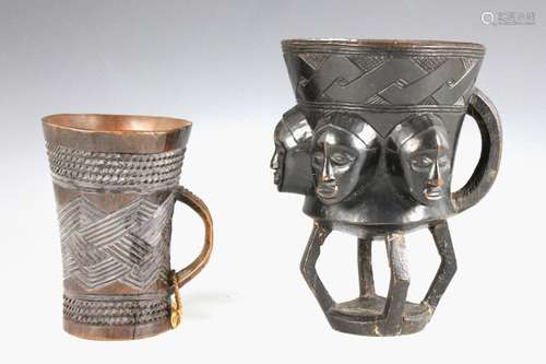 A West African Belgian Congo Kuba cup, of handled conical fo...