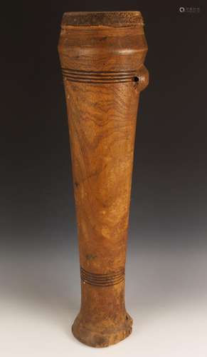 A West African tall Kuba drum, Belgian Congo, the hollowed w...