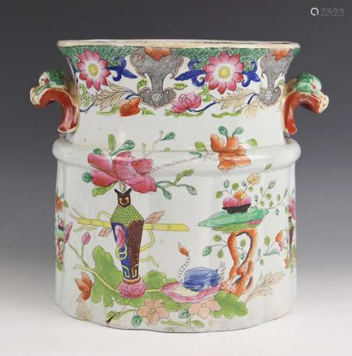 A large ironstone Japan pattern cooler in the manner of Maso...