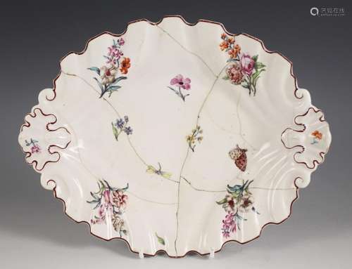 A Chelsea porcelain silver shape dish, circa 1755, painted w...