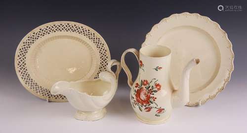 A collection of creamware to include a coffee pot circa 1790...