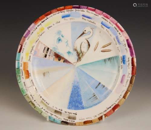 A French porcelain trial plate, 20th century, the top surfac...