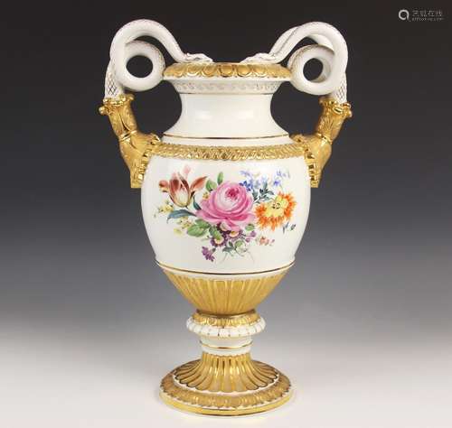 A Meissen twin snake handled vase, late 19th or early 20th c...