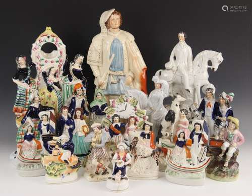 A selection of seventeen Staffordshire flatback figures and ...