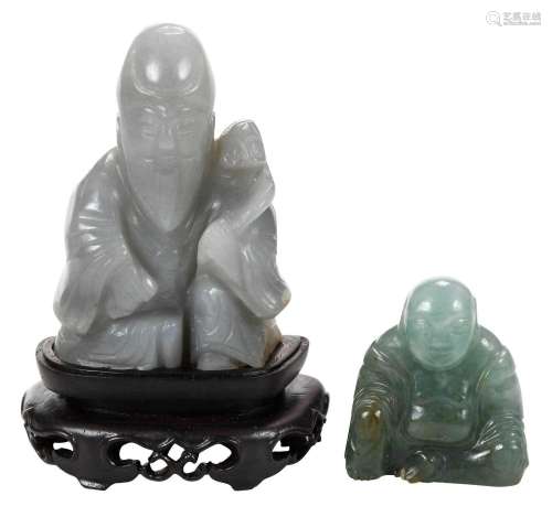 Two Small Chinese Jade Seated Figures, Buddha and Shaolin
