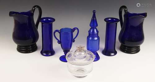 A collection of Bristol blue glass wares to to include a pai...