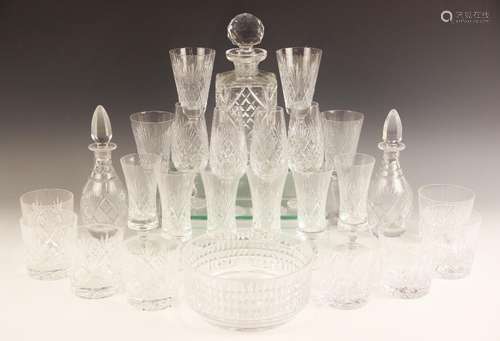 A selection of cut glass stemware, comprising: six waisted c...