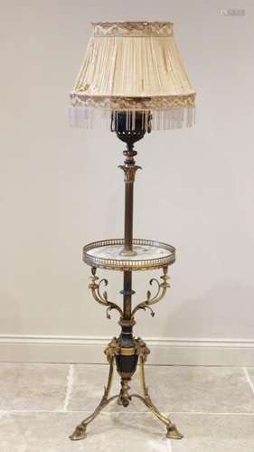 A Rococo style brass standard lamp/wine table, late 19th, ea...