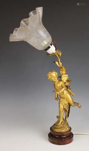 A French gilt effect spelter table lamp, early 20th century,...