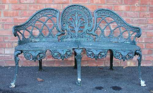 A 19th century style painted metal garden/patio bench, 20th ...