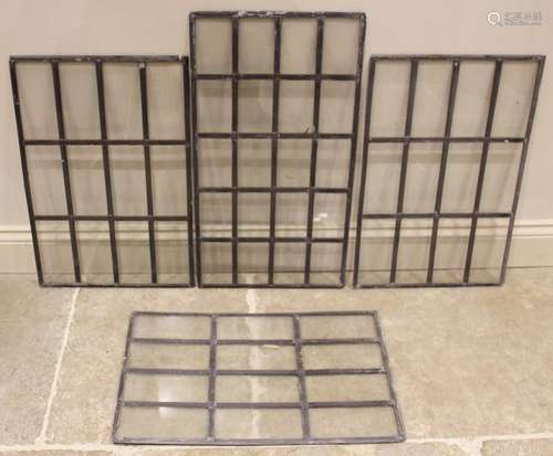 Seven leaded glass window panes, 19th century, each of recta...