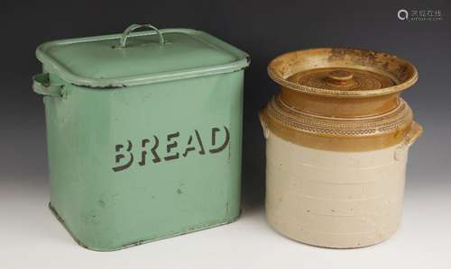 A green enamelled bread bin, early to mid 20th century, of r...