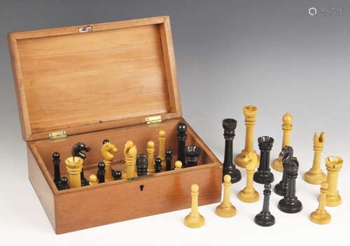 A boxwood and ebonised Northern Upright pattern chess set, c...