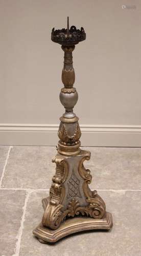 A giltwood and gesso Baroque style pricket candlestick, late...