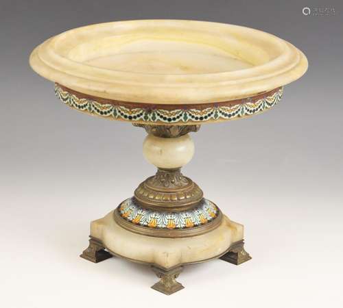 A 19th century continental onyx and enamel brass mounted taz...