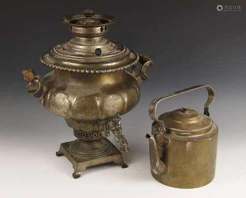 A Russian 19th century brass samovar, of typical baluster fo...