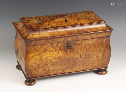 A pollard oak sarcophagus shaped tea caddy, mid 19th century...