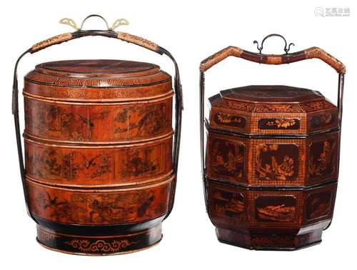 Two Chinese Lacquered, Gilt, and Brass Mounted Baskets