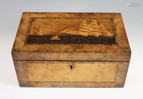 A Trinity House marquetry tea caddy, third quarter 19th cent...