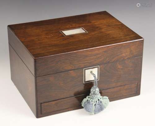 A Victorian rosewood vanity or jewellery box, of rectangular...