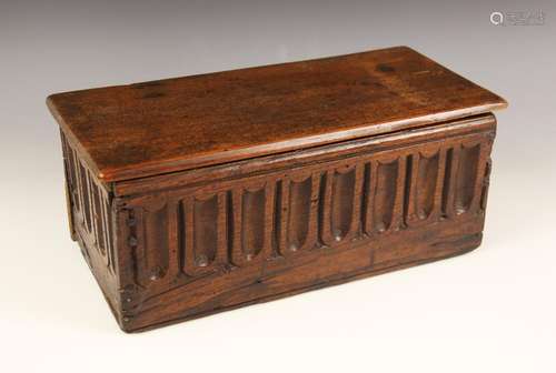 A 17th century and later oak candle box, the later detachabl...