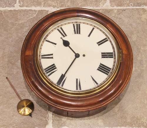 A Victorian mahogany fusee wall clock, the 35cm painted dial...