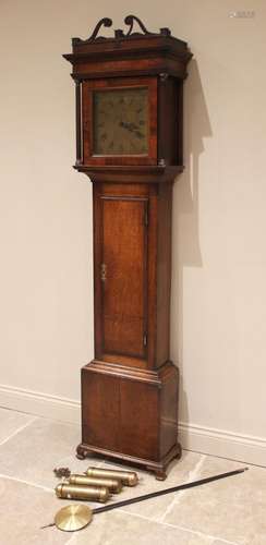 A George III and later oak cased longcase clock, the flat to...