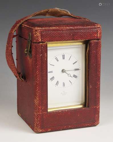 A brass cased carriage clock, by Henry Marc Paris, late 19th...