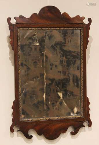 A Georgian style mahogany fretwork mirror, the plate 40.5cm ...