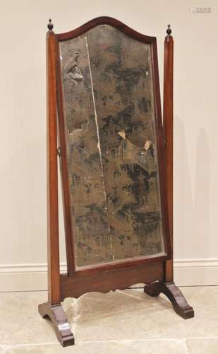 A Regency style mahogany cheval mirror, the rectangular arch...