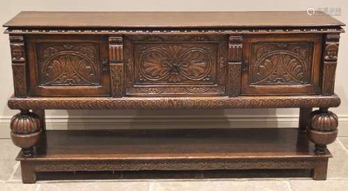 A Jacobean revival oak dresser, early 20th century, formed f...