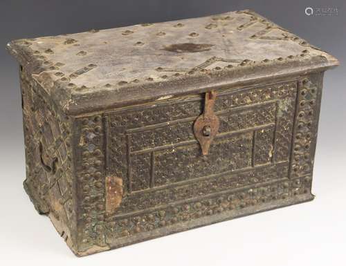 A rosewood and studded Zanzibar chest, 18th century, applied...