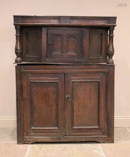 An 18th century oak court cupboard, of cottage proportions, ...