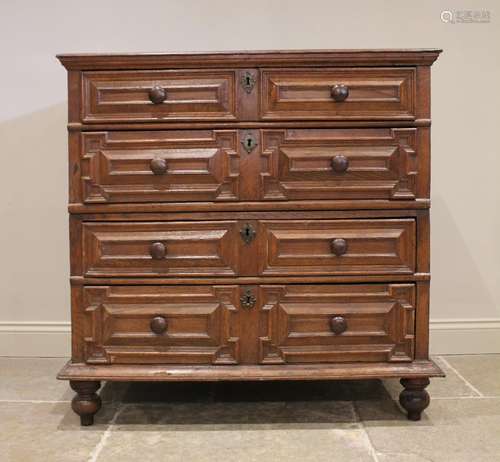 An oak straight front two section chest of drawers, late 17t...