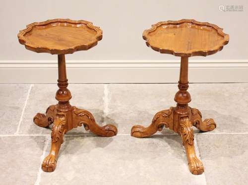 A pair of Chippendale style yew wood wine tables, late 20th ...