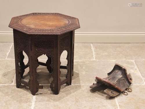 A late 19th century Anglo-Indian carved hardwood octagonal t...