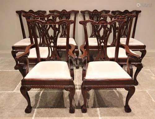 A set of eight mahogany Chippendale style dining chairs, lat...