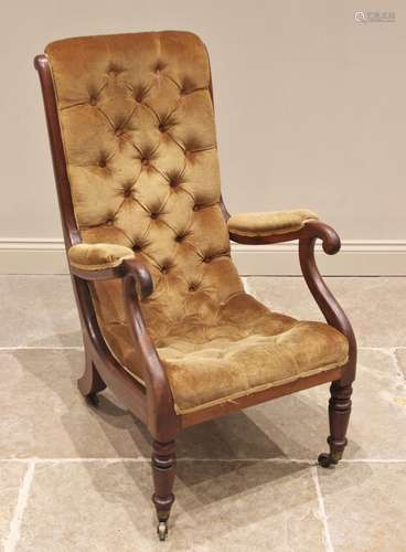 A Victorian mahogany framed and upholstered open armchair, t...